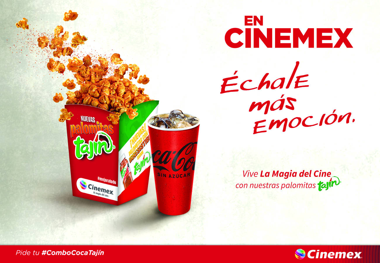 Cinemex y Tajín, presentan su nuevo combo de palomitas con Coca-Cola